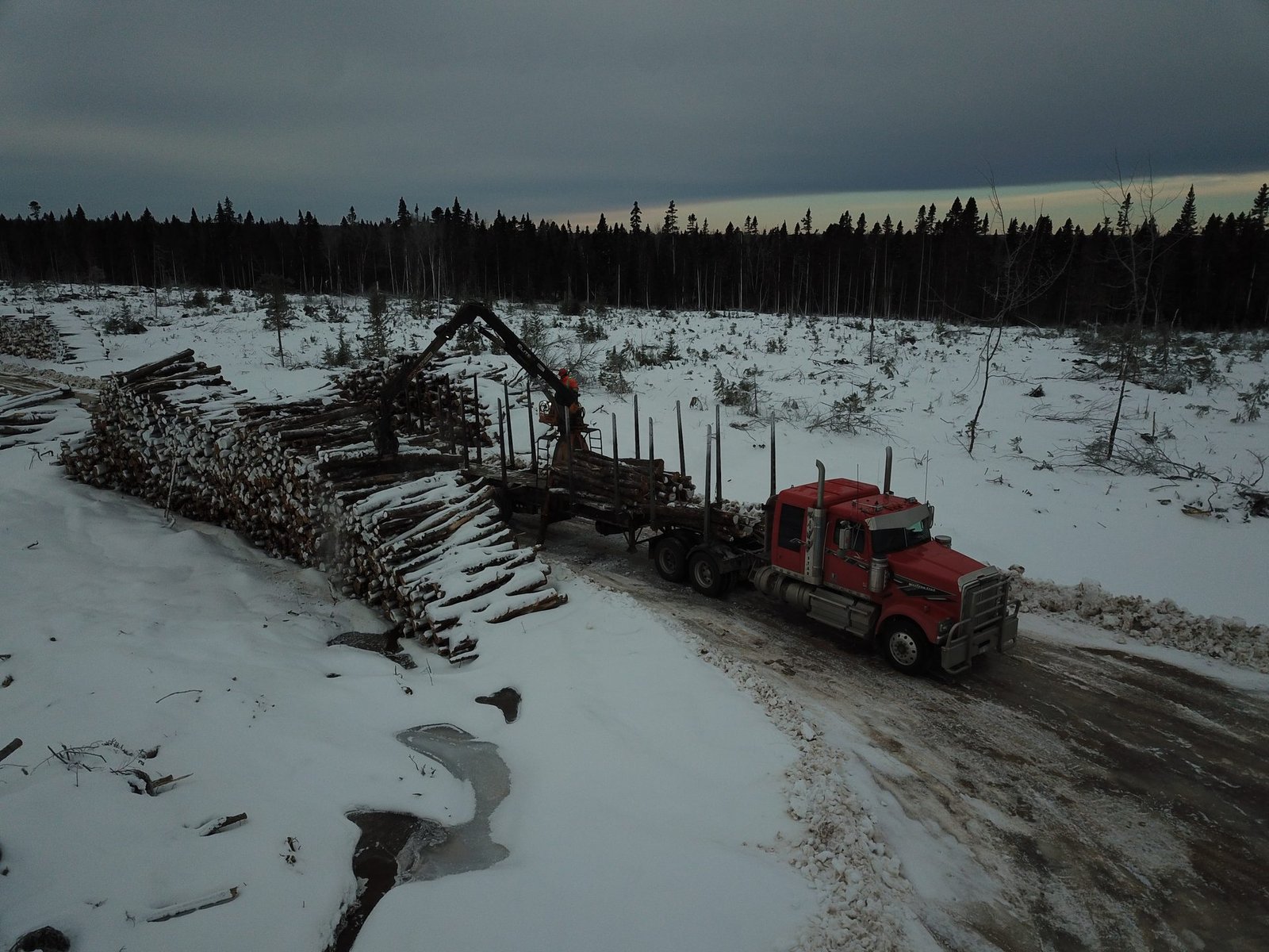 Aerial view of a forestry site with machinery